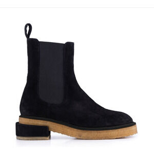 Frame Boots Chelsea Le Canon Platform Black Leather Mid Calf Bootie 37.5 NEW